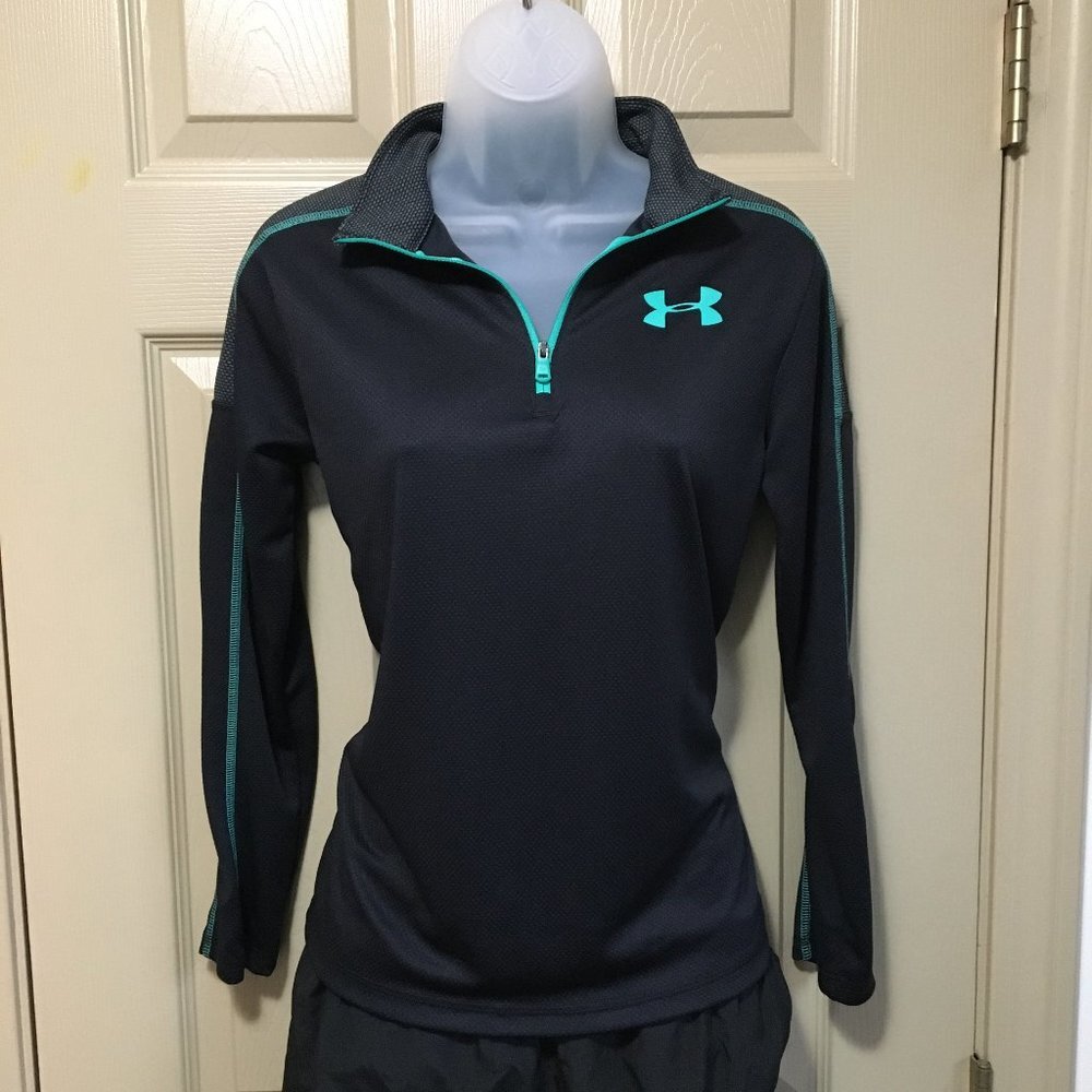 Under Armour HEATGEAR 1/2 Zip Top YL Black & Teal